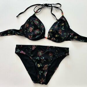 Victoria's Secret Women’s Black Bikini and Top Swimsuit Multicolor Floral Print